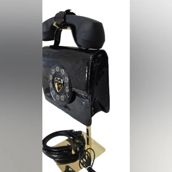 Betsey Johnson Black Patent Leather Telephone Crossbody Bag Novelty Purse - Picture 8 of 8